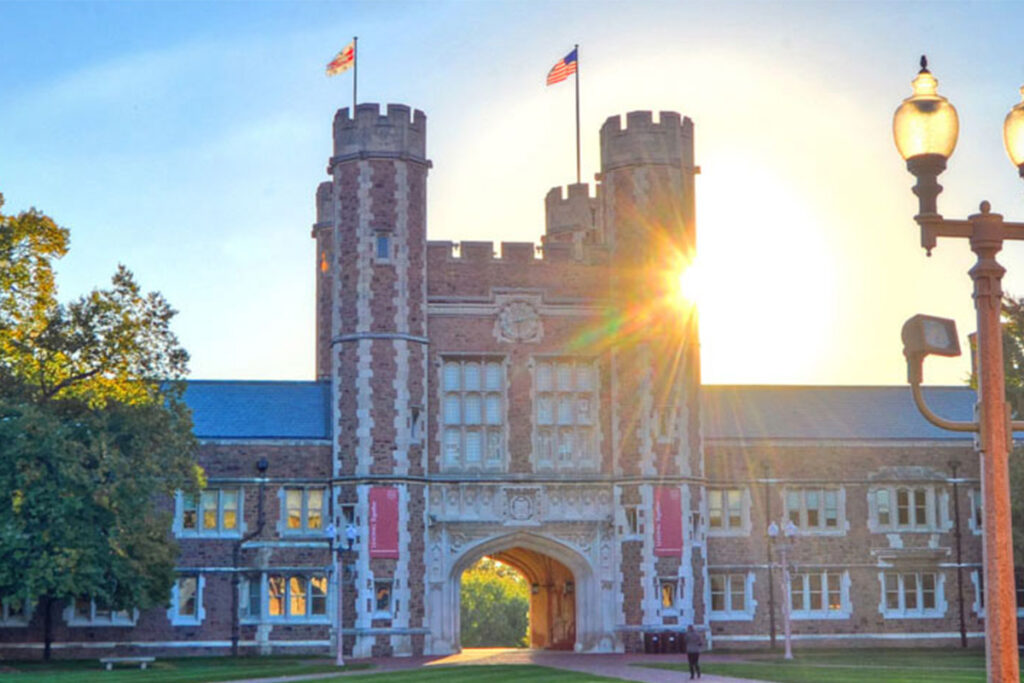 Sunset behind Brookings Hall