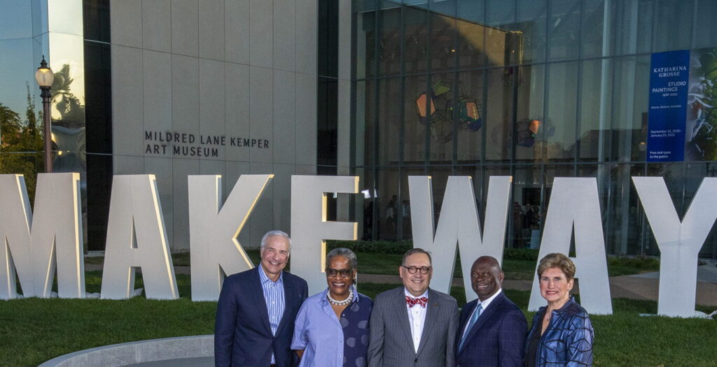 Chancellor Andrew D. Martin and the co-chairs of Make Way: Eric Upin, Carrie Johnson, Larry Thomas and Merry Mosbacher