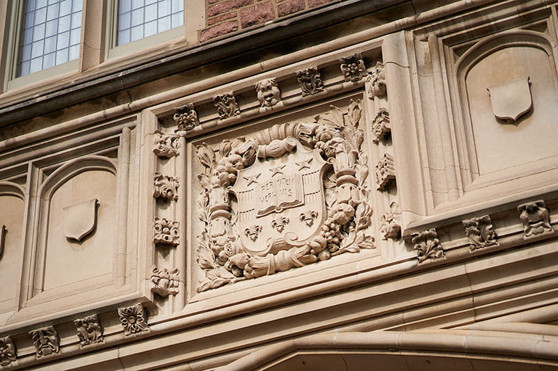 WashU iconic marks in Tisch Park and around Brookings Hall in Summer, 2021.