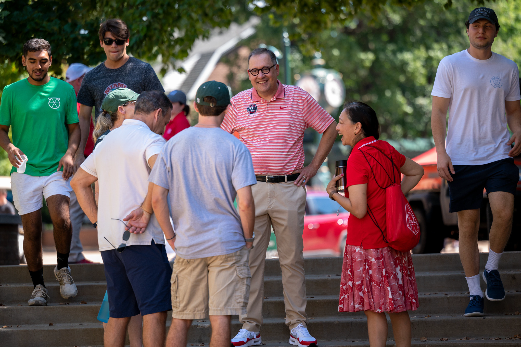 Chancellor Andrew D. Martin and Vice Chancellor Anna Gonzalez (“Dr. G”) greet students